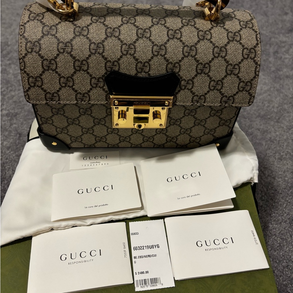 Gucci padlock bamboo shoulder bag GG coated canvas small - Picture 10 of 14